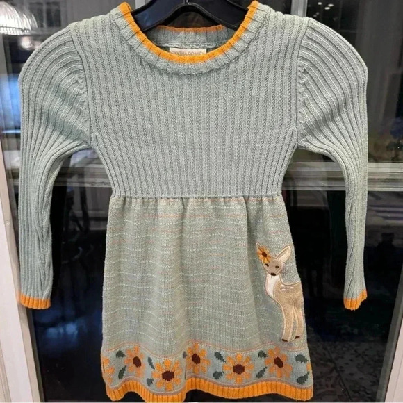 Cynthia Rowley Girls Sweater Dress Size 4 Deer Sunflower Print - Picture 2 of 10